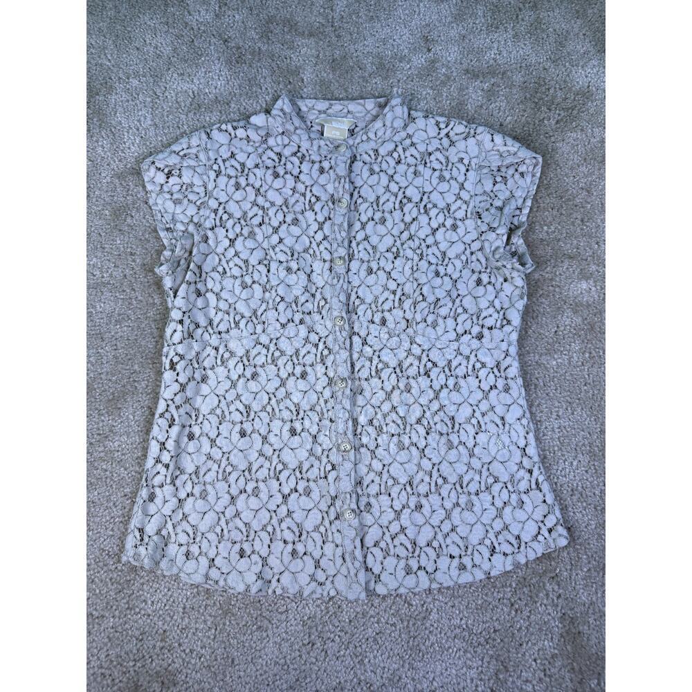 Michael Kors Shirt Womens Small Petite Blue Floral Lace Button Sleeveless C794